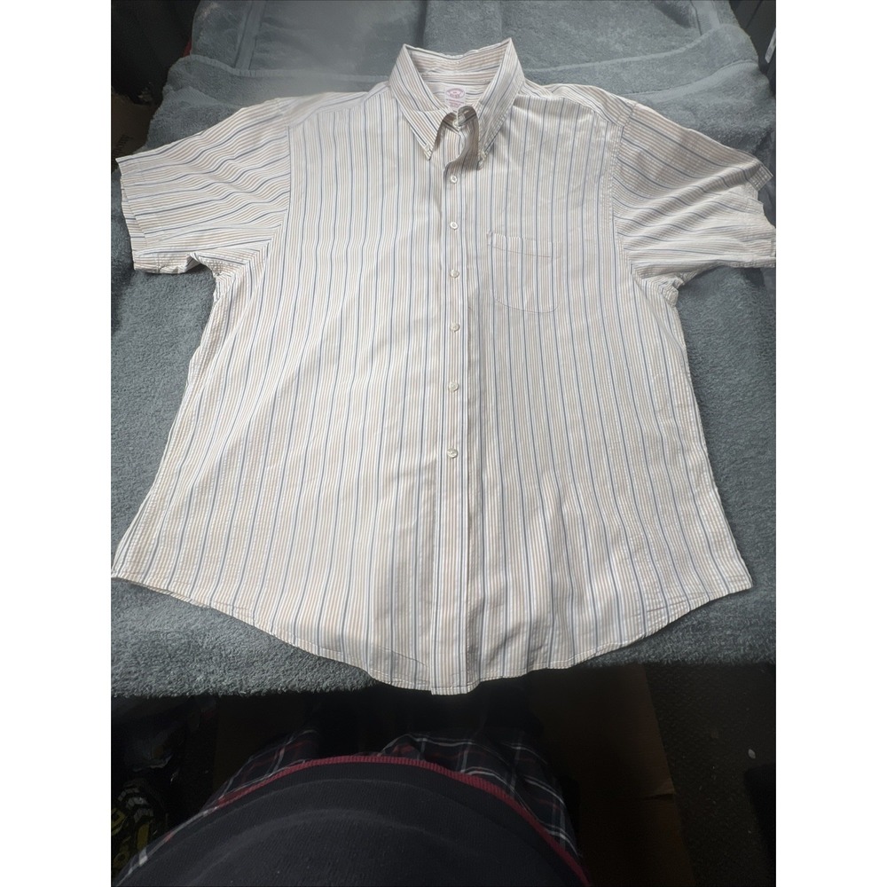 Brooks Brothers Seersucker Striped Short‎ Sleeve Button Down Shirt Men's XXL